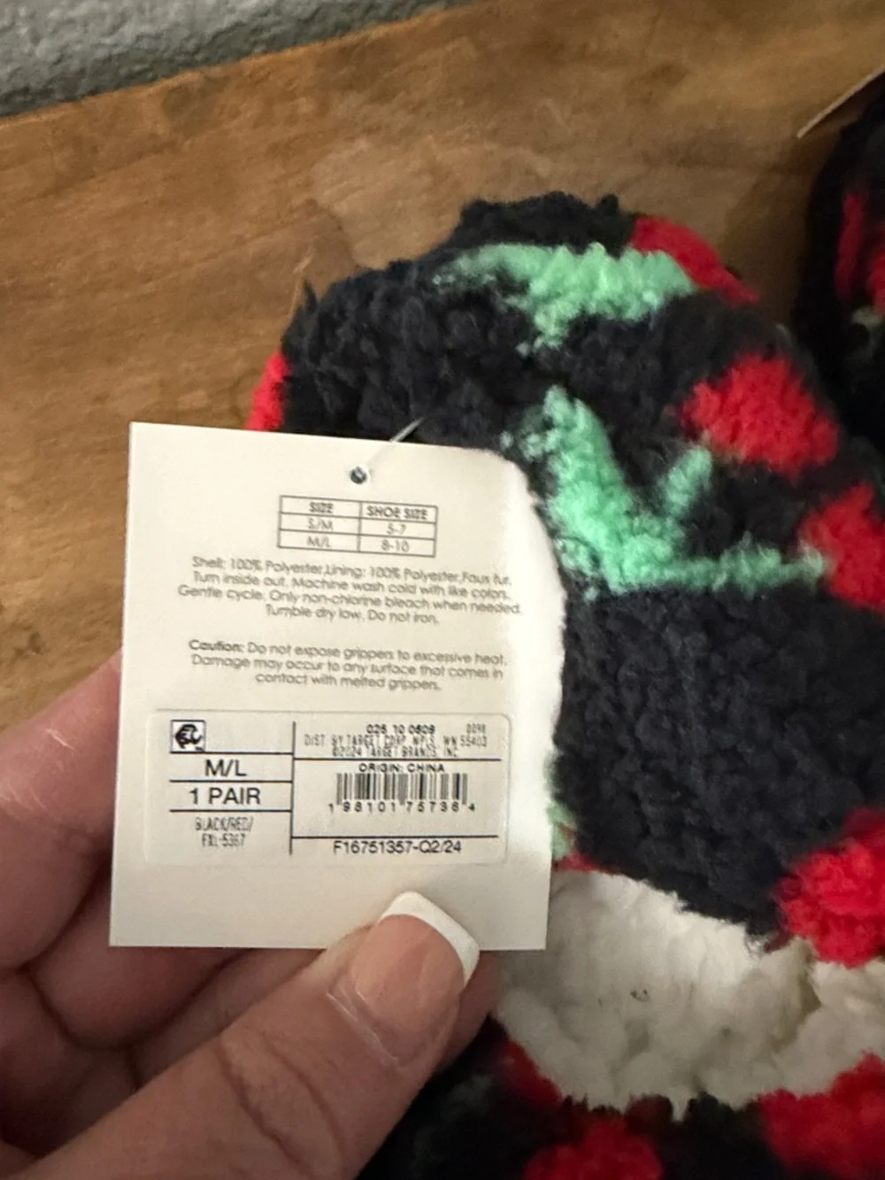 Cozy Black Fuzzy Slippers with Red Cherry Print 2 pairs size 8-10